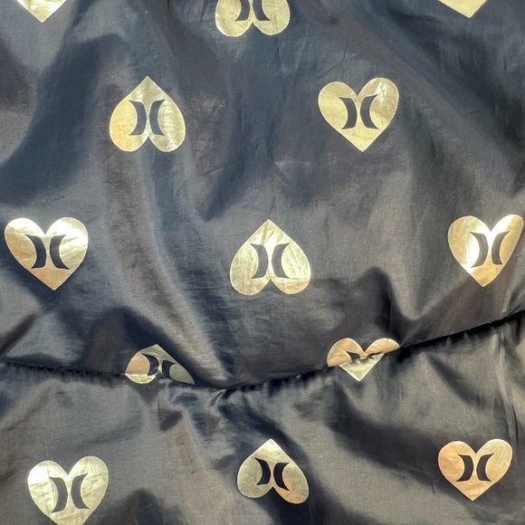 Hurley Puffer Jacket Girls S 8 10 Heart Navy Silver Fleece Lined Hooded Full Zip - Picture 13 of 14